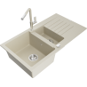 Mexen Matias Granitspüle 1,5-Becken mit Abtropffläche und Küchenarmatur Flora, beige - 6502-69-670401-09