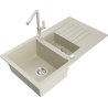 Mexen Matias Granitspüle 1,5-Schüssel mit Abtropffläche und Küchenarmatur Flora, beige - 6502-69-670401-09