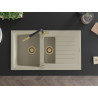 Mexen Matias Granitküchenspüle 1,5-Kammer mit Abtropffläche und Küchenarmatur Flora, beige - 6502-69-670401-57-G
