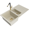 Mexen Matias Granitküchenspüle 1,5-Kammer mit Abtropffläche und Küchenarmatur Flora, beige - 6502-69-670401-57-G