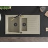 Mexen Matias Granitspüle 1,5-Kammern mit Abtropffläche und Küchenarmatur Flora, beige - 6502-69-670401-57-B