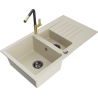 Mexen Matias Granitspüle 1,5-fach mit Abtropffläche und Küchenarmatur Flora, beige - 6502-69-670401-57-B