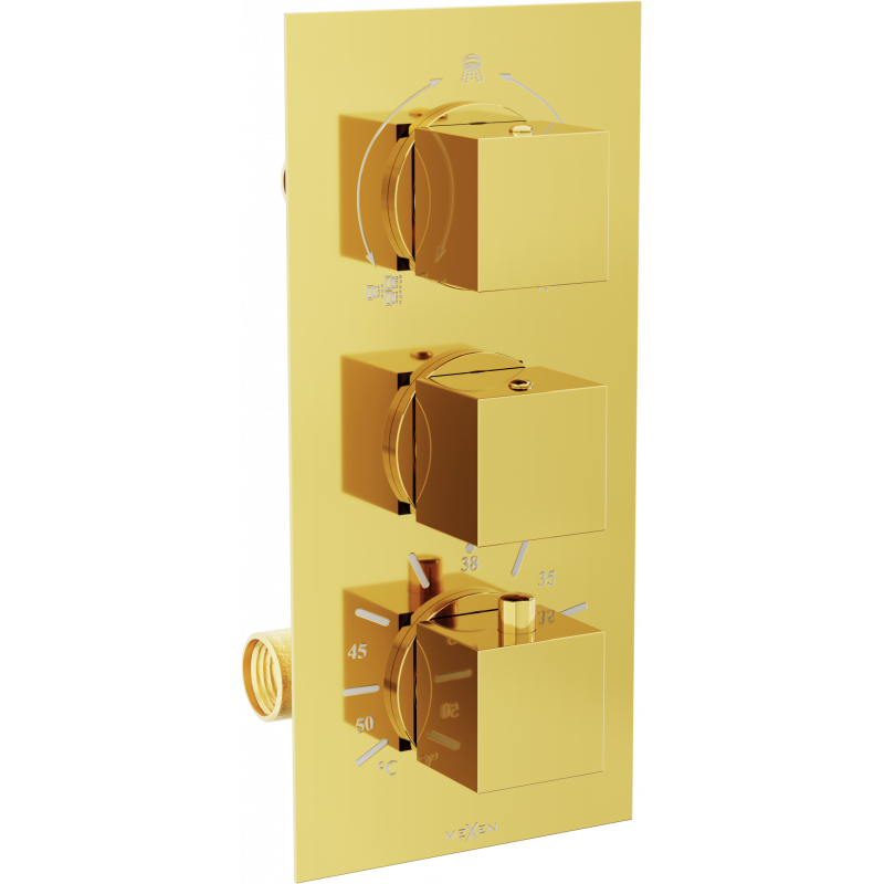 Mexen Cube Thermostatische Wannen-Duscharmatur mit 3 Ausgängen, gold - 77503-50