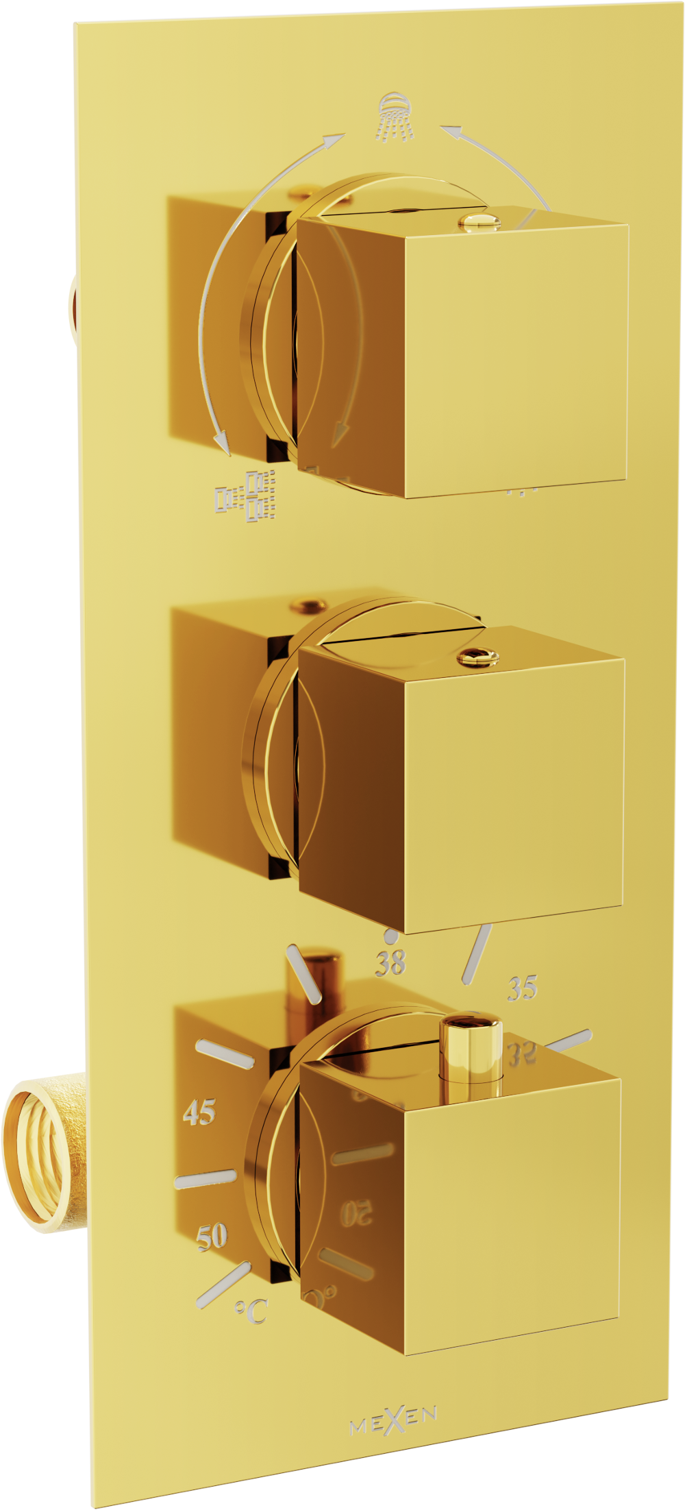 Mexen Cube Thermostat-Wannen-/Duschbatterie mit 3 Ausgängen, Gold - 77503-50