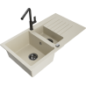Mexen Matias granitspüle 1,5-becken mit abtropffläche und Küchenarmatur Flora, beige - 6502-69-670401-70-B