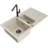 Mexen Matias Granitspüle 1,5-Kammer mit Abtropffläche und Küchenarmatur Flora, beige - 6502-69-670401-70-B
