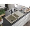 Mexen Matias Granitspüle 1,5-Kammer mit Abtropffläche und Küchenarmatur Flora, beige - 6502-69-670401-70-B