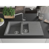 Mexen Matias Granitspüle 1,5-Becken mit Abtropffläche und Küchenarmatur Flora, Grau - 6502-71-670401-00