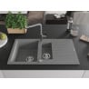 Mexen Matias Granitspüle 1,5-Becken mit Abtropffläche und Küchenarmatur Flora, grau - 6502-71-670401-06