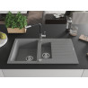 Mexen Matias Granitspüle 1,5-Becken mit Abtropffläche und Küchenarmatur Flora, grau - 6502-71-670401-07