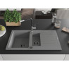 Mexen Matias 1,5-Kammer-Granitanlage mit Abtropffläche und Küchenarmatur Flora, grau - 6502-71-670401-07-B