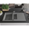 Mexen Matias Granitspüle, 1,5 Becken mit Abtropffläche und Küchenarmatur Flora, Grau - 6502-71-670401-07-B
