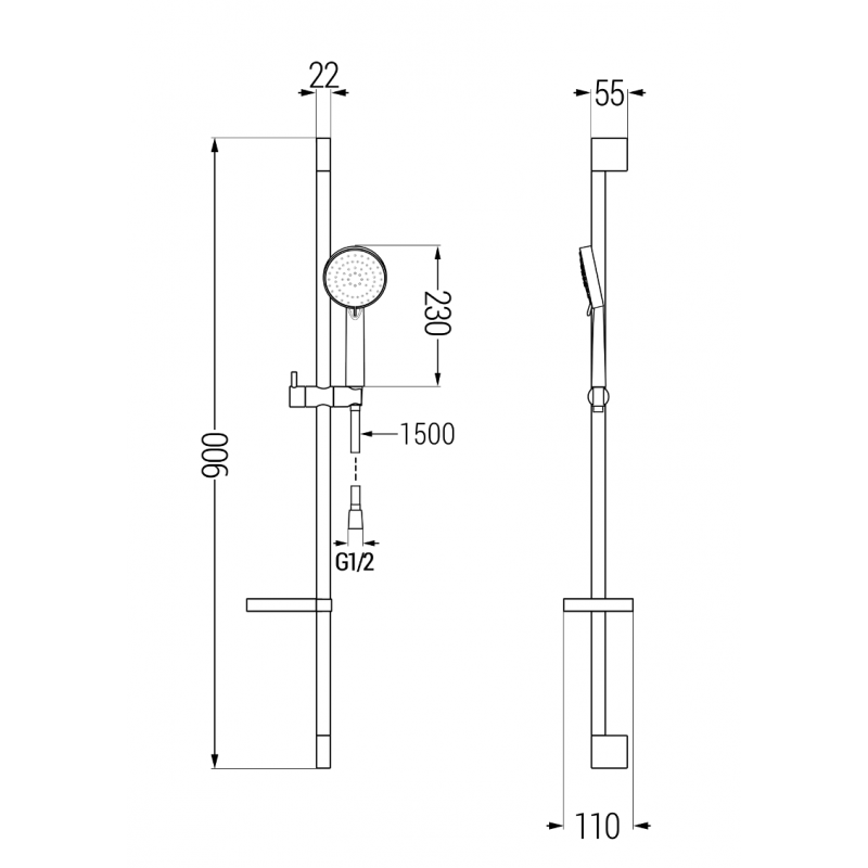 Mexen Pecos DS75 Duschset, Chrom - 72704DS75-00