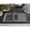 Mexen Matias Granitspüle 1,5-Becken mit Abtropfbecken und Küchenarmatur Flora, grau - 6502-71-670401-57-B