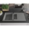 Mexen Matias Granit-Spüle 1,5-beckig mit Abtropffläche und Küchenarmatur Flora, grau - 6502-71-670401-70-B