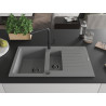 Mexen Matias granitspüle 1,5-becken mit abtropffläche und küchenarmatur Flora, grau - 6502-71-670401-70-B