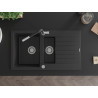 Mexen Matias Granitspüle 1,5-fach mit Abtropffläche und Küchenarmatur Flora, schwarz/silber - 6502-73-670401-07
