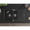 Mexen Matias Granitspüle 1,5-Schüssel mit Abtropffläche und Küchenarmatur Flora, schwarz/silber - 6502-73-670401-07