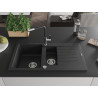 Mexen Matias granitspüle 1,5-becken mit abtropffläche und küchenarmatur Flora, schwarz/silber - 6502-73-670401-07