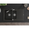 Mexen Matias Granitspüle 1,5-Kammer mit Abtropffläche und Küchenarmatur Flora, schwarz/gold metallic - 6502-75-670401-07