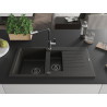 Mexen Matias 1,5-Schalen-Spülbecken aus Granit mit Abtropffläche und Küchenarmatur Flora, schwarz/gold - 6502-75-670401-07-B