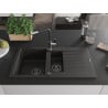 Mexen Matias Granitspüle, 1,5 Becken mit Abtropffläche und Küchenarmatur Flora, schwarz/gold - 6502-75-670401-07-B