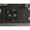 Mexen Matias 1,5-fachiges Granitspülbecken mit Abtropffläche und Küchenarmatur Flora, schwarz/gold - 6502-75-670401-57-G