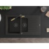 Mexen Matias Granitspüle 1,5-Becken mit Abtropffläche und Küchenarmatur Flora, Schwarz/Gold - 6502-75-670401-57-B
