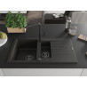 Mexen Matias Granitspüle 1,5-beckig mit Abtropffläche und Küchenarmatur Flora, schwarz/gold - 6502-75-670401-70-B