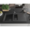 Mexen Matias Granitspüle 1,5-fach mit Abtropffläche und Küchenarmatur Flora, schwarz gesprenkelt - 6502-76-670401-07-B
