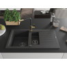 Mexen Matias Granitspülbecken 1,5-fach mit Abtropfablage und Küchenarmatur Flora, schwarz gesprenkelt - 6502-76-670401-57-B