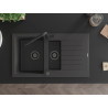Mexen Matias Granitspüle 1,5-Becken mit Abtropffläche und Küchenarmatur Flora, schwarz gesprenkelt - 6502-76-670401-70-B