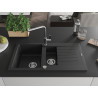 Mexen Matias Granitspüle 1,5-Kammer mit Abtropffläche und Küchenarmatur Flora, schwarz - 6502-77-670401-00