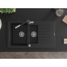 Mexen Matias 1,5-Kammer-Granitsρθlbecken mit Abtropffläche und Küchenarmatur Flora, schwarz - 6502-77-670401-07