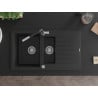 Mexen Matias Granitspüle 1,5 Kammern mit Abtropffläche und Küchenarmatur Flora, schwarz - 6502-77-670401-07