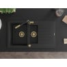 Mexen Matias Granitspüle 1,5-fach mit Abtropffläche und Küchenarmatur Flora, schwarz - 6502-77-670401-57-G