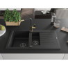 Mexen Matias 1,5-Kammer Granitspüle mit Abtropffläche und Küchenarmatur Flora, schwarz - 6502-77-670401-57-B