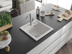 Mexen Vito Granitspüle 1-Becken mit Küchenarmatur Flora, weiß - 6503-20-670401-06