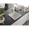 Mexen Vito Granitspüle 1-beckig mit Küchenarmatur Flora, weiß - 6503-20-670401-57-G