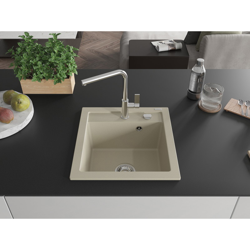 Mexen Vito Granitspüle 1-Becken mit Küchenarmatur Flora, beige - 6503-69-670401-00