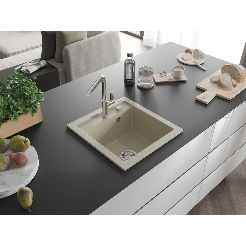 Mexen Vito Granitspüle 1-Becken mit Küchenarmatur Flora, beige - 6503-69-670401-00
