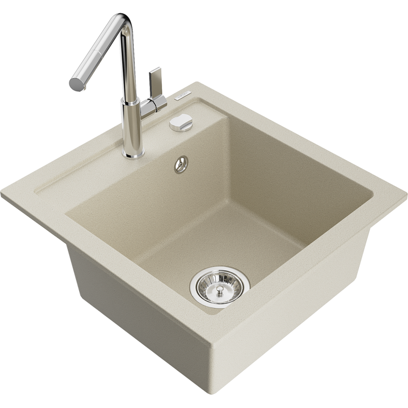 Mexen Vito Granitspüle 1-Becken mit Küchenarmatur Flora, beige - 6503-69-670401-00