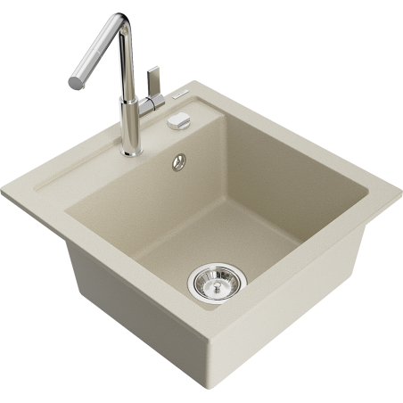 Mexen Vito Granitspüle 1-Becken mit Küchenarmatur Flora, beige - 6503-69-670401-00