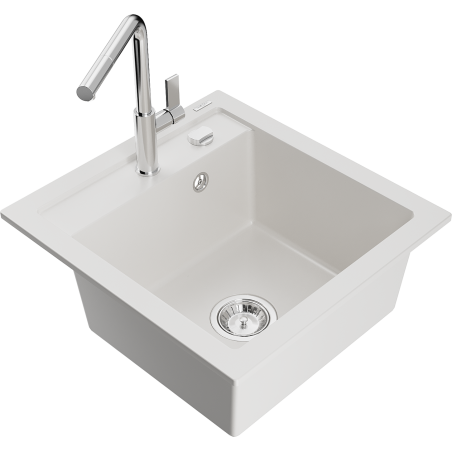Mexen Vito Granitspüle 1-Becken mit Küchenarmatur Flora, weiß - 6503-20-670401-00