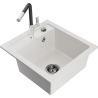 Mexen Vito Granitspüle 1-fach mit Küchenarmatur Flora, weiß - 6503-20-670401-07-B