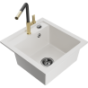 Mexen Vito Granitspüle 1-Becken mit Küchenarmatur Flora, weiß - 6503-20-670401-57-B