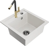 Mexen Vito Granitspüle 1-Becken mit Küchenarmatur Flora, weiß - 6503-20-670401-57-B