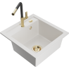 Mexen Vito granitspüle 1-becken mit Küchenarmatur Flora, weiß - 6503-20-670401-57-G