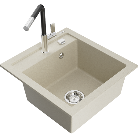 Mexen Vito Granit-Spülbecken 1-Kammer mit Küchenarmatur Flora, beige - 6503-69-670401-07