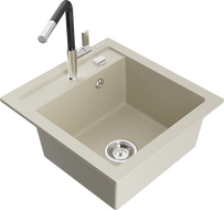 Mexen Vito Granitspüle 1-becken mit Küchenarmatur Flora, beige - 6503-69-670401-07